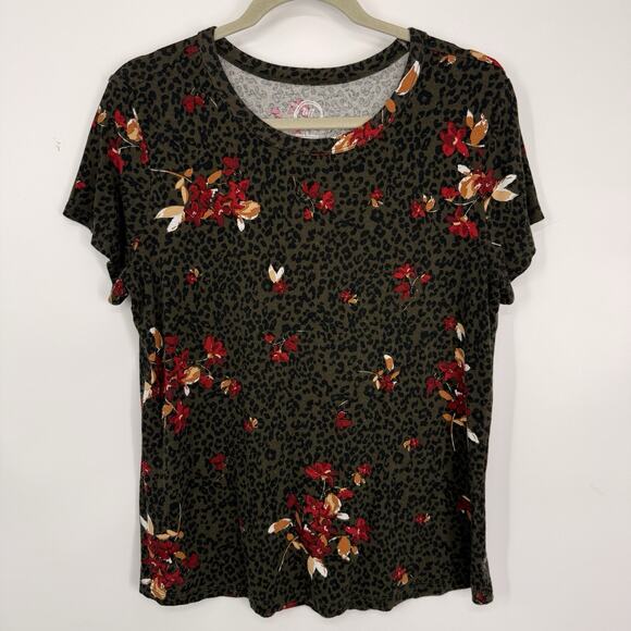 Maurices 24/7 Short Sleeve Tee Size Large Gray Animal Colorful Floral crewneck - Picture 6 of 6